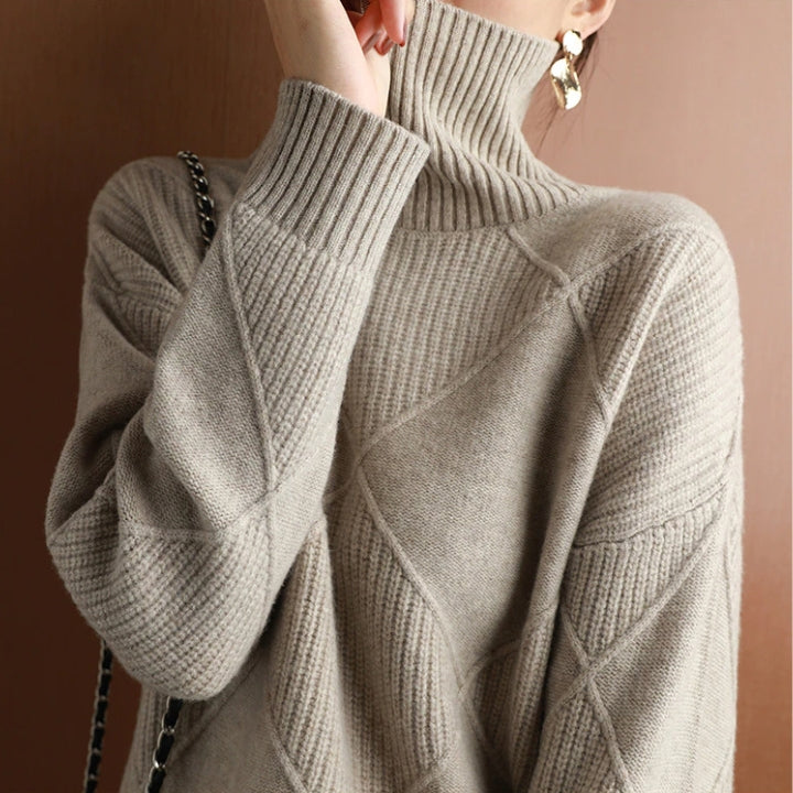 Weicher Rollkragenpullover Zopfmuster Frauenpullover