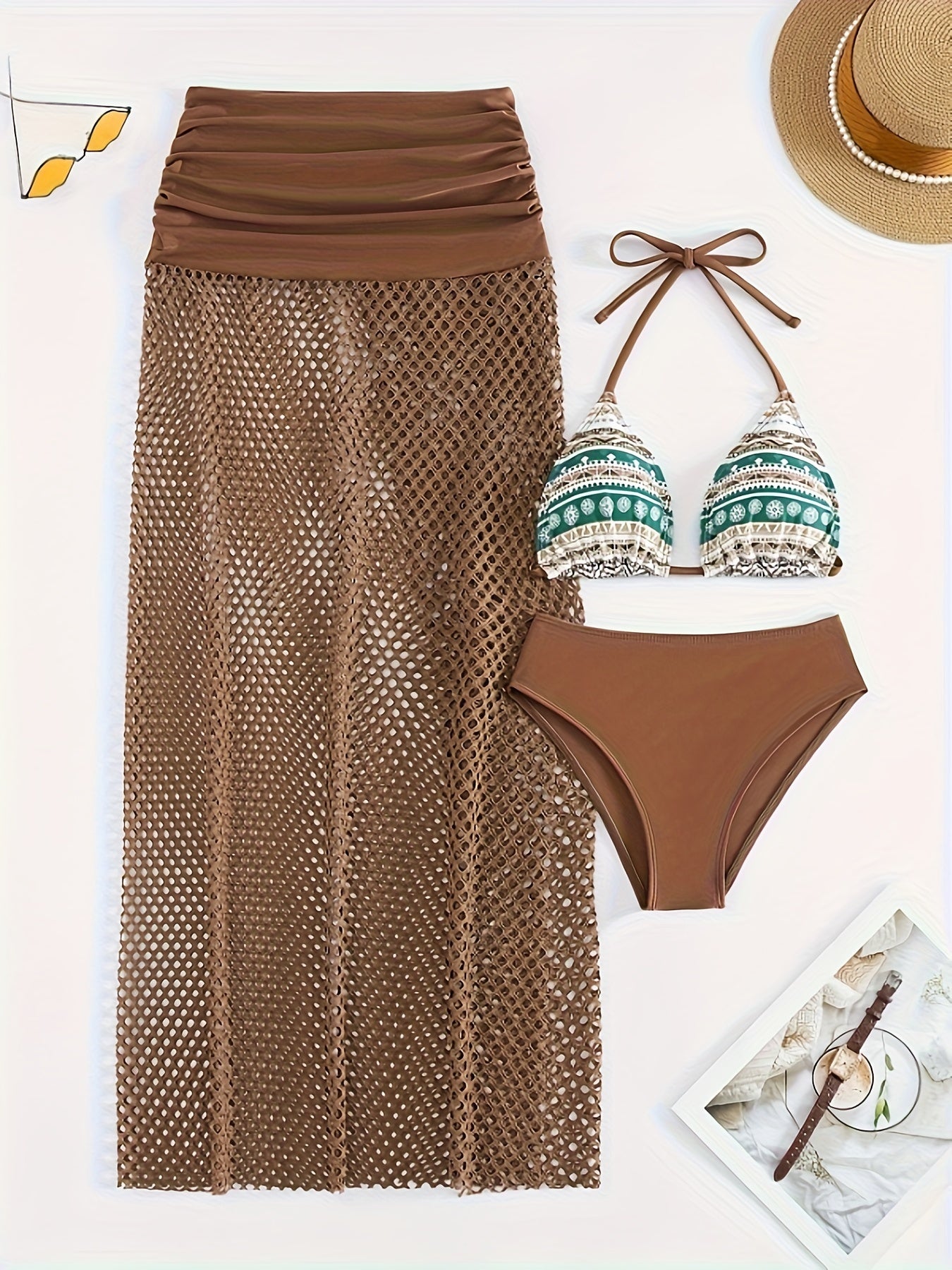 Bikini Set Damen Tribal Print Dreiteilig Sommer