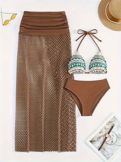 Bikini Set Damen Tribal Print Dreiteilig Sommer