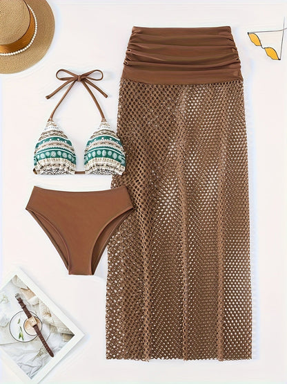 Bikini Set Damen Tribal Print Dreiteilig Sommer - BerlinGlamour