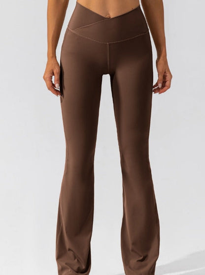 Hohe Taille Flare Leggings mit Crossover Bund Komfort