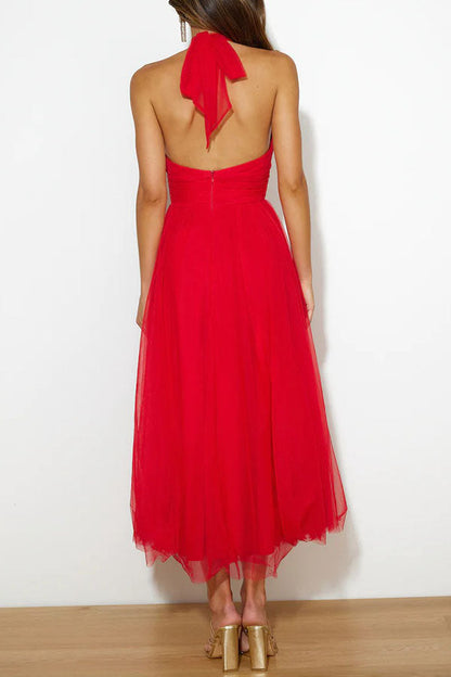 Halterneck Tüllkleid Mit Schleier A-Linie Elegant