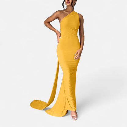 Damen Maxikleid Ein Schulter Neckholder Sommerkleid