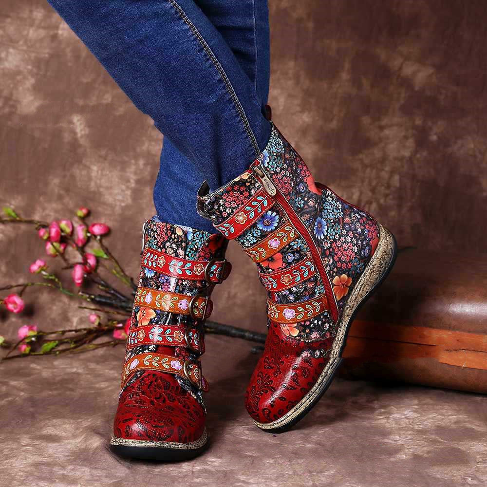Damen Lederstiefel Heidi Stil Einzigartig Details