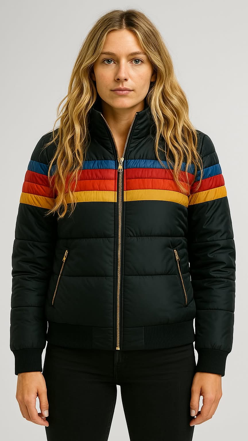 Damen Winterjacke Kapuze Streifenmuster Warm