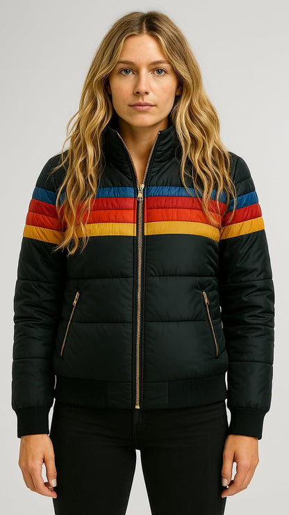 Damen Winterjacke Kapuze Streifenmuster Warm