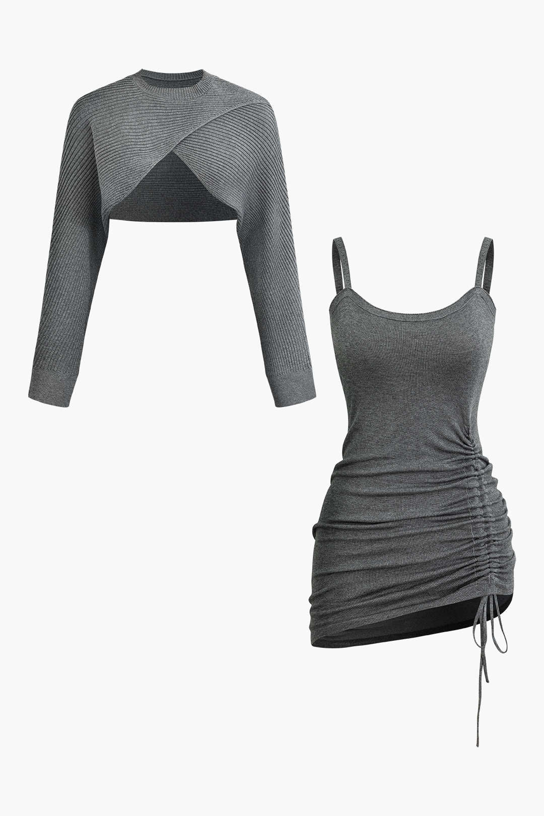 Zweiteiler Set Cutout Pullover Rafftes Kleid Damen - BerlinGlamour