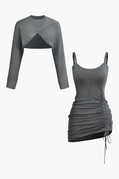Zweiteiler Set Cutout Pullover Rafftes Kleid Damen - BerlinGlamour