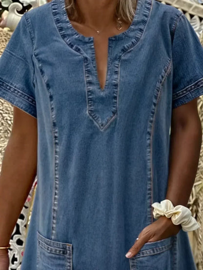 Damen Sommerkleid Lässig Mit Taschen Leicht