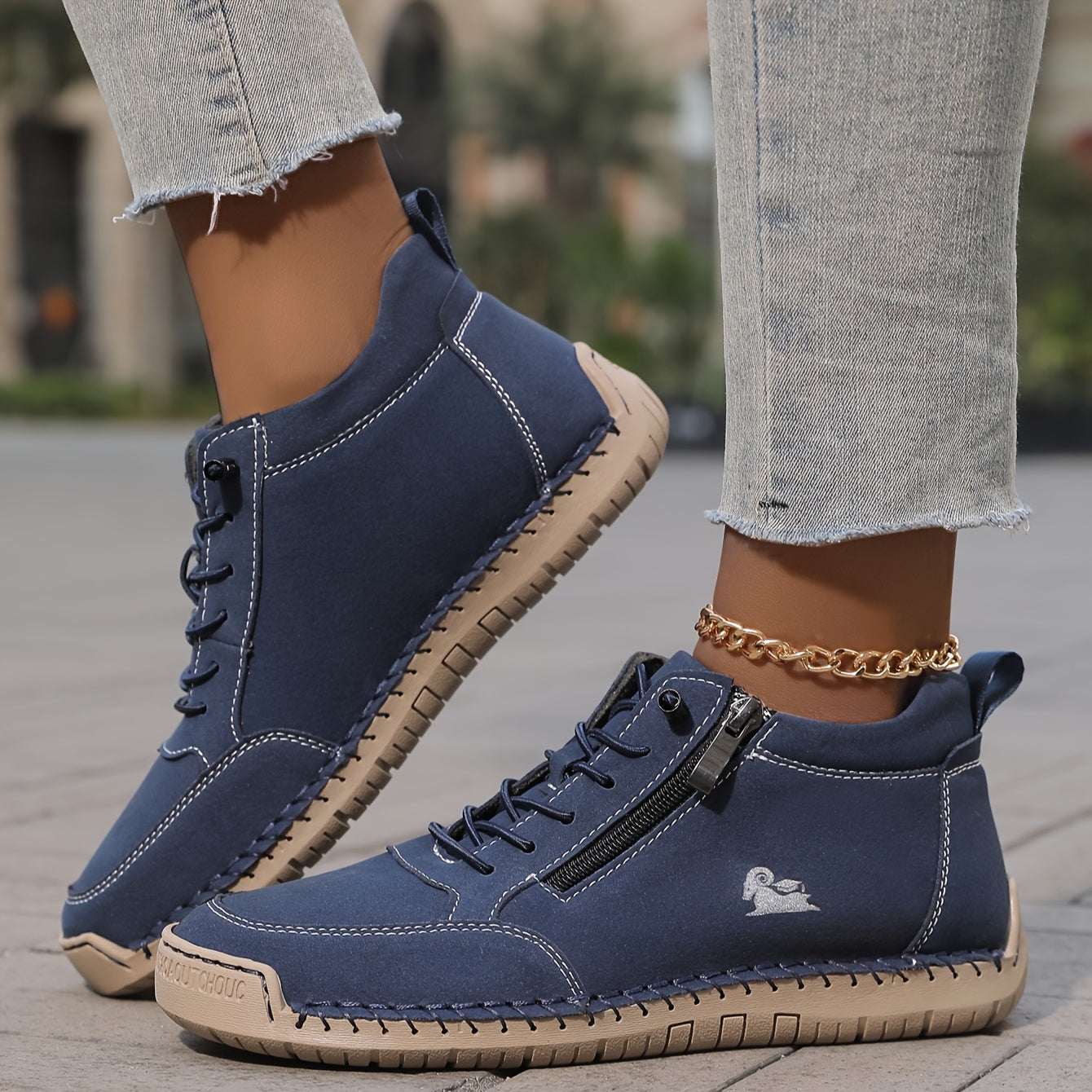 Damen Schnürschuhe Bequem mit Reißverschluss Komfort