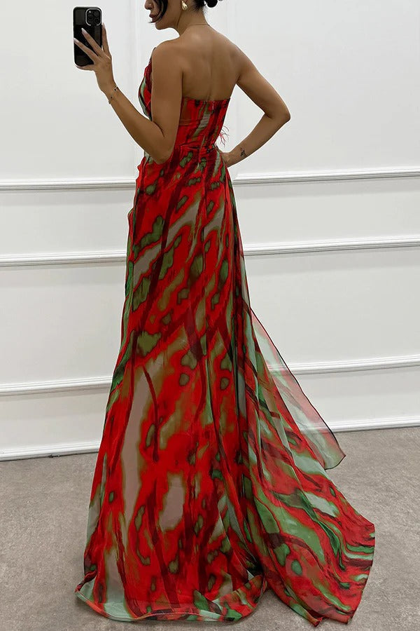 Schulterfreies Abendkleid Damen Lang Maxikleid mit Hochschlitz