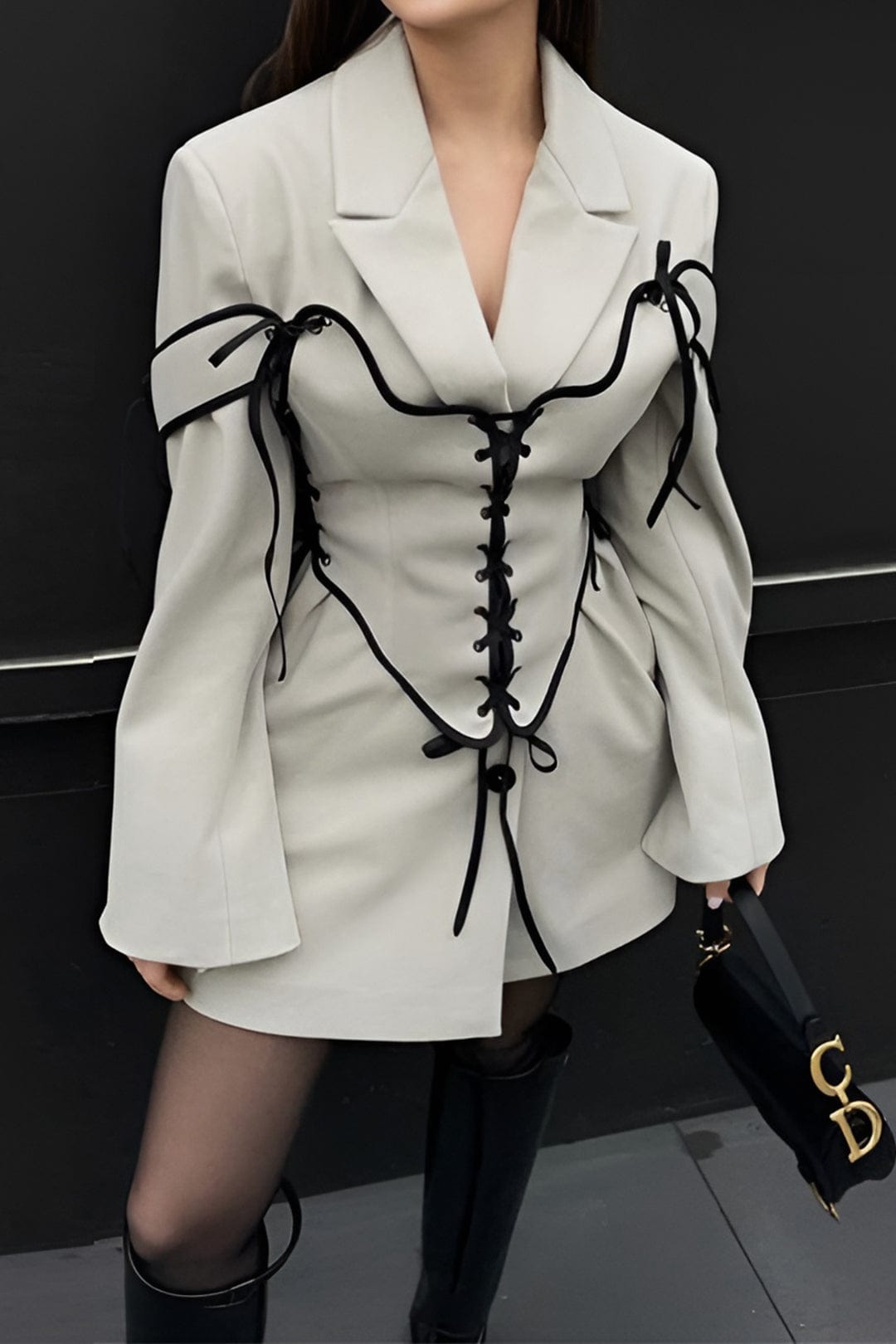 Elegantes Frauen Zweiteiler Set Blazer Korsett Schnürung - BerlinGlamour