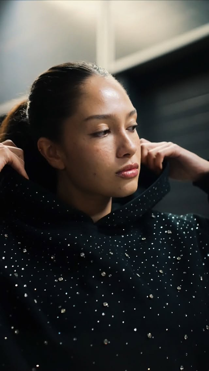 Glitzer Hoodie Oversized Unisex mit Strasssteinen