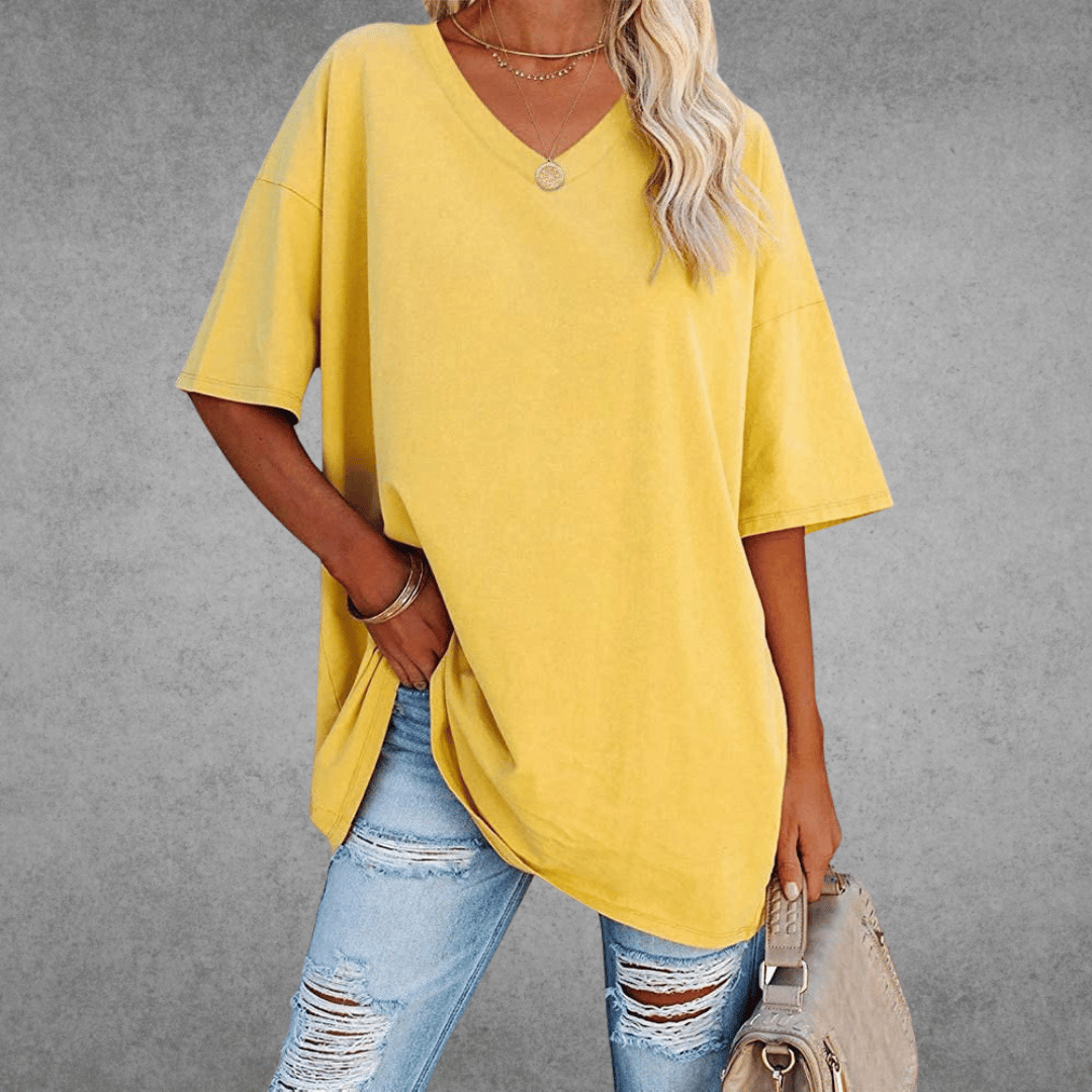 Damen T-Shirt Oversize V-Ausschnitt Lässig Leger