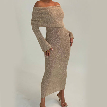 BerlinGlamour Damen Langarm-Strickkleid (einseitig)