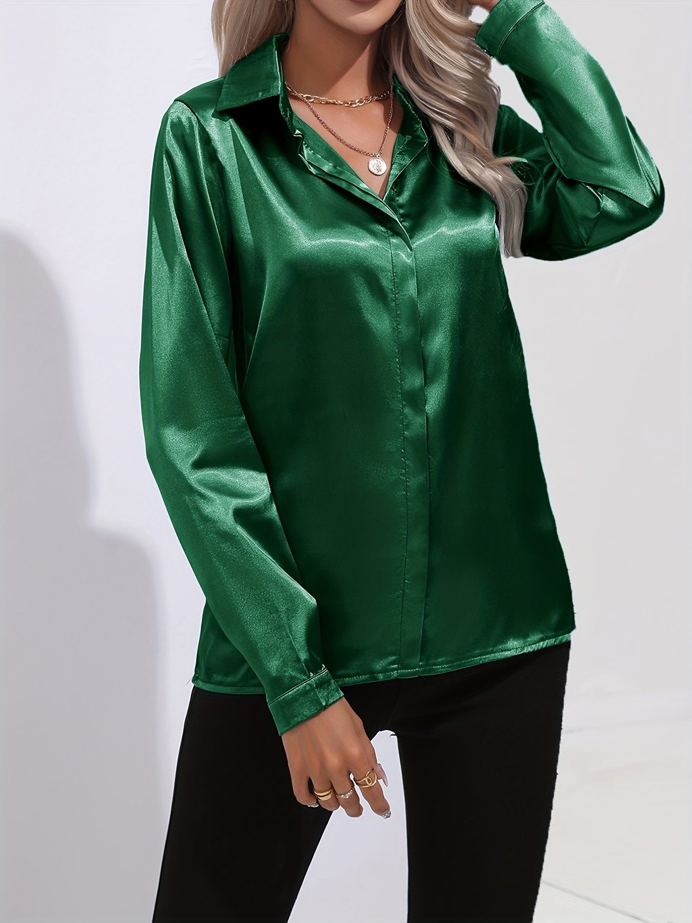 Damenhemd Satin Elegantes Langarm Oberteil