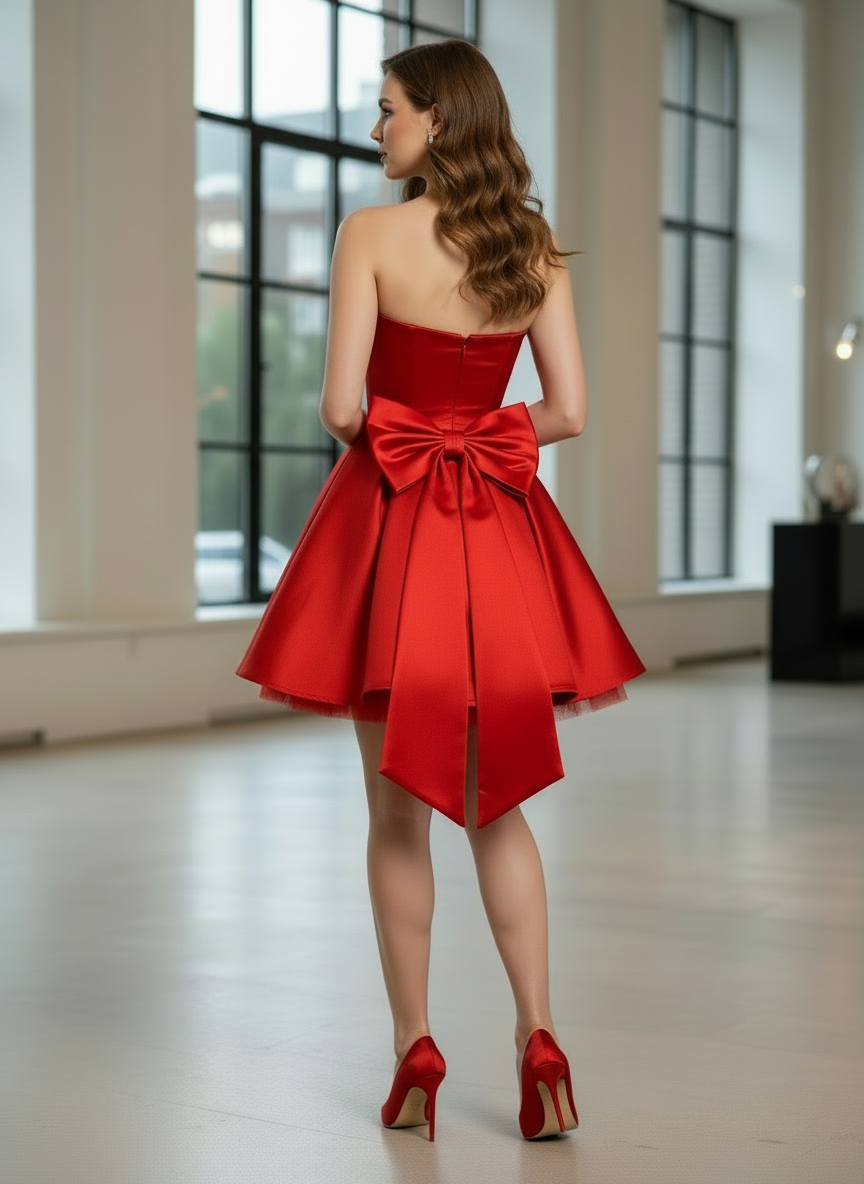 Rotes Minikleid Partykleid Strapless mit Schleife