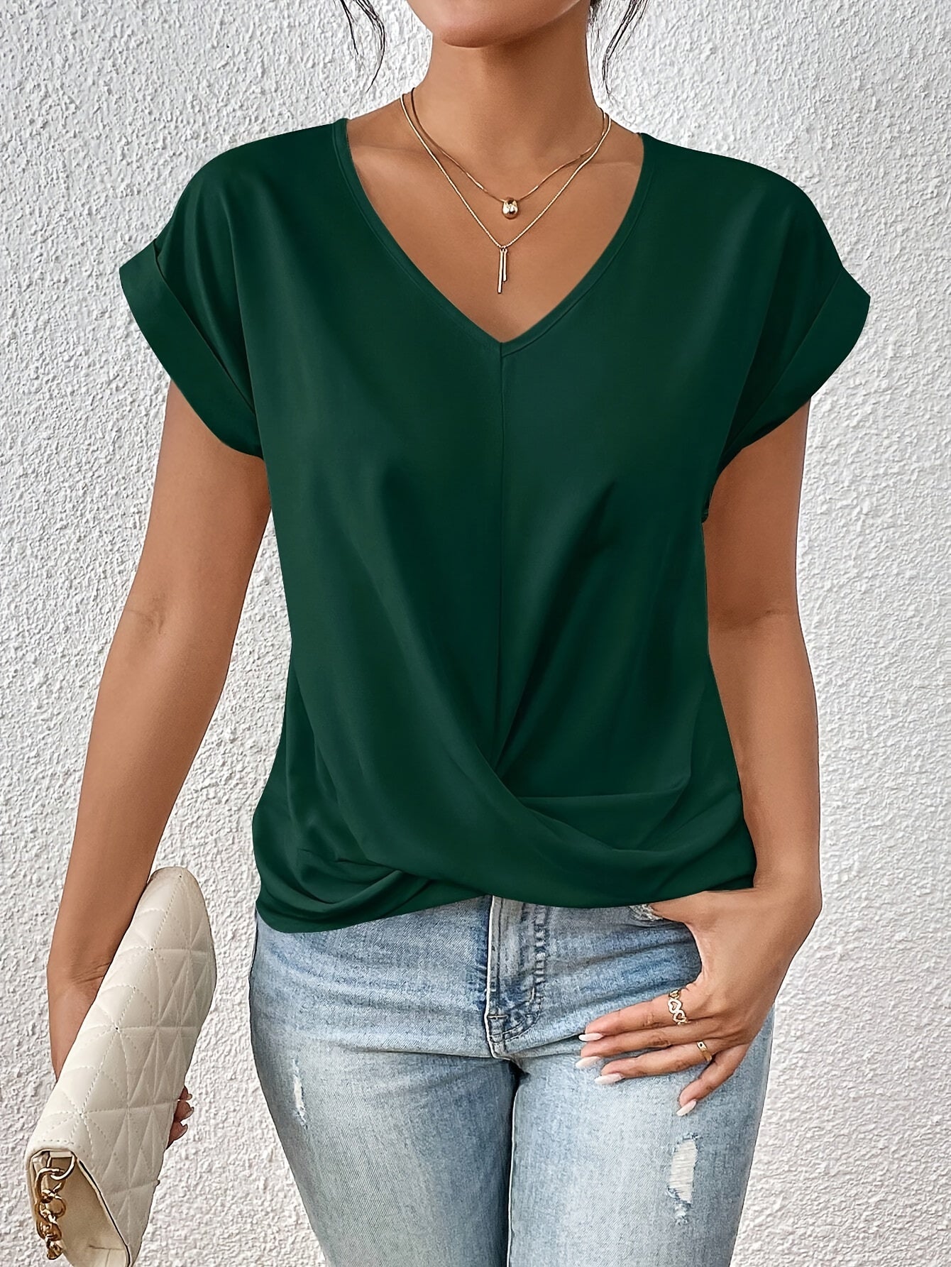 Damen T-Shirt Sweetheart Ausschnitt Bequem Alltag