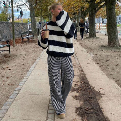 Damen Hose Frühlingsstreifen Bequem Relaxed