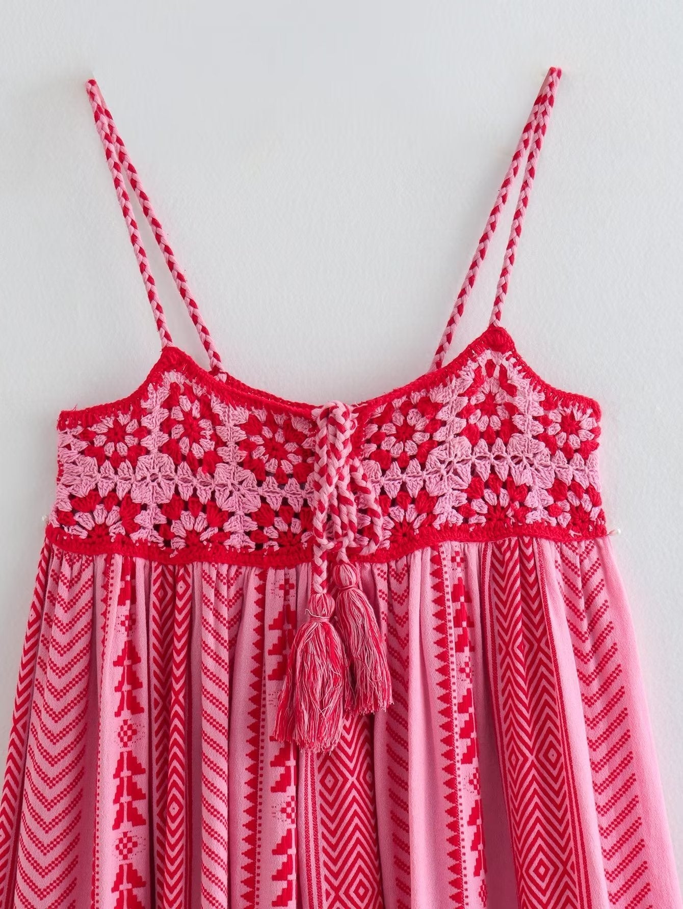 Damen Maxikleid Ethno Muster Träger Schlitz