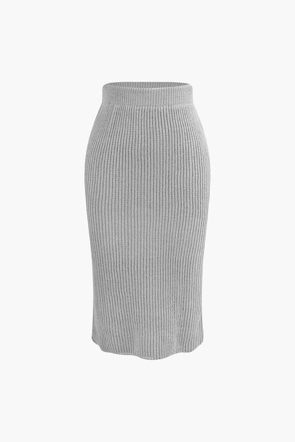 Klara | Damen Strick-Set Wickel-Oberteil Bleistiftrock Eleganz