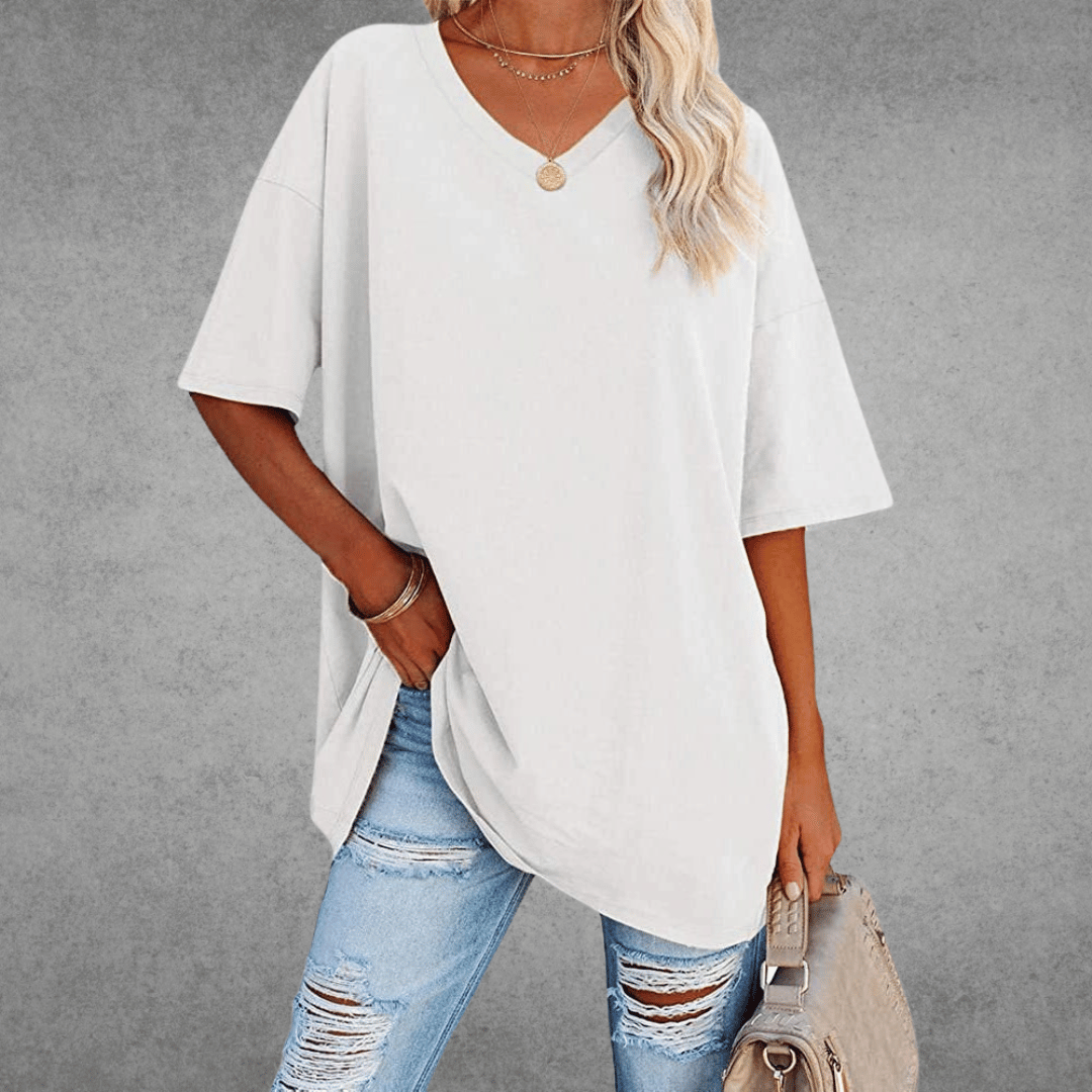 Damen T-Shirt Oversize V-Ausschnitt Lässig Leger
