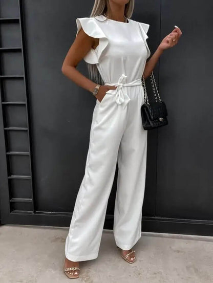 Eleganter Jumpsuit Damen Schmetterlingsärmel Mit Gürtel