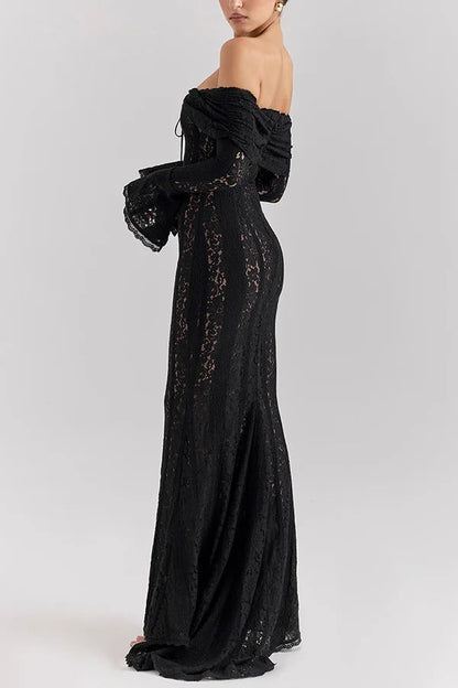 Weiße Off Shoulder Maxi Kleid Spitze Fishtail Damenkleid