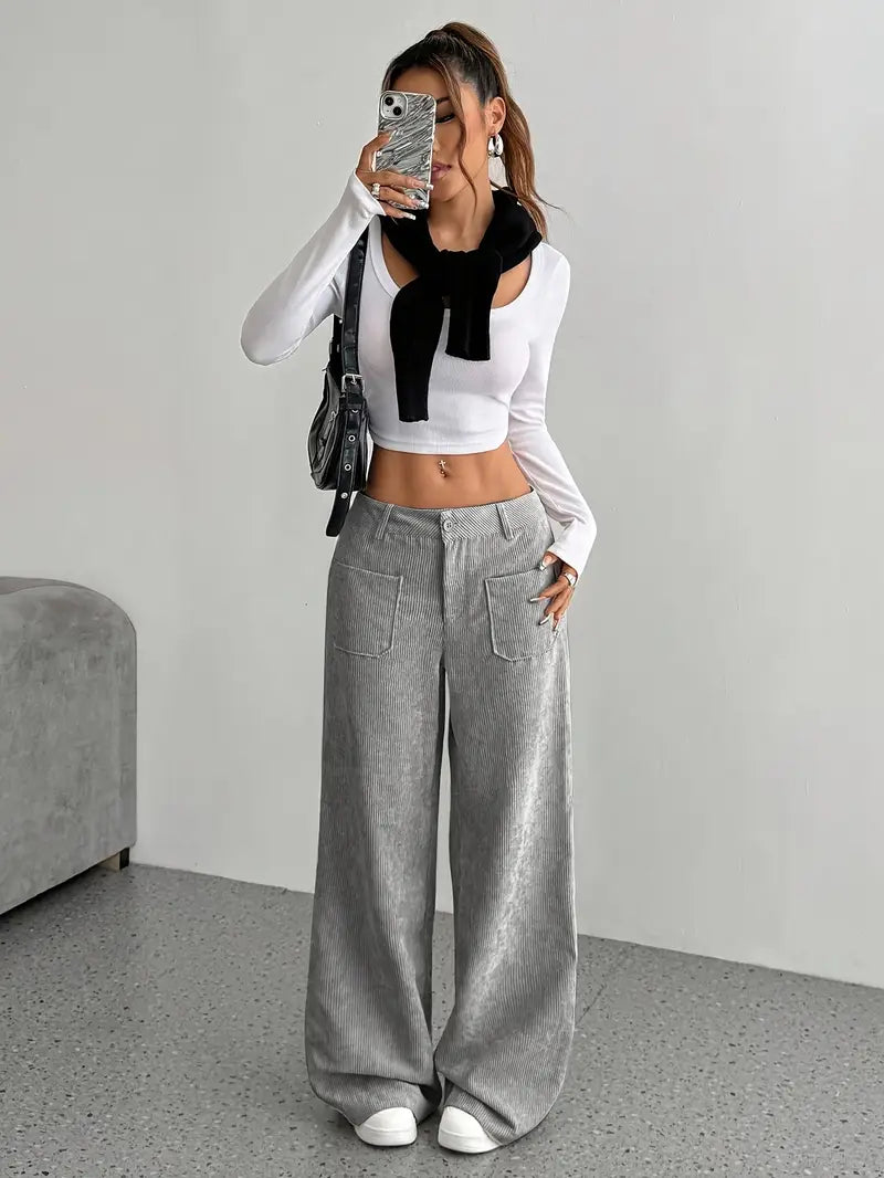 Damenhose Weite Bein Cordhose Frauen Trend