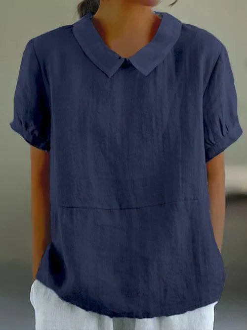 Elegante Damenbluse Leinen Puffärmel Kragen Sommer
