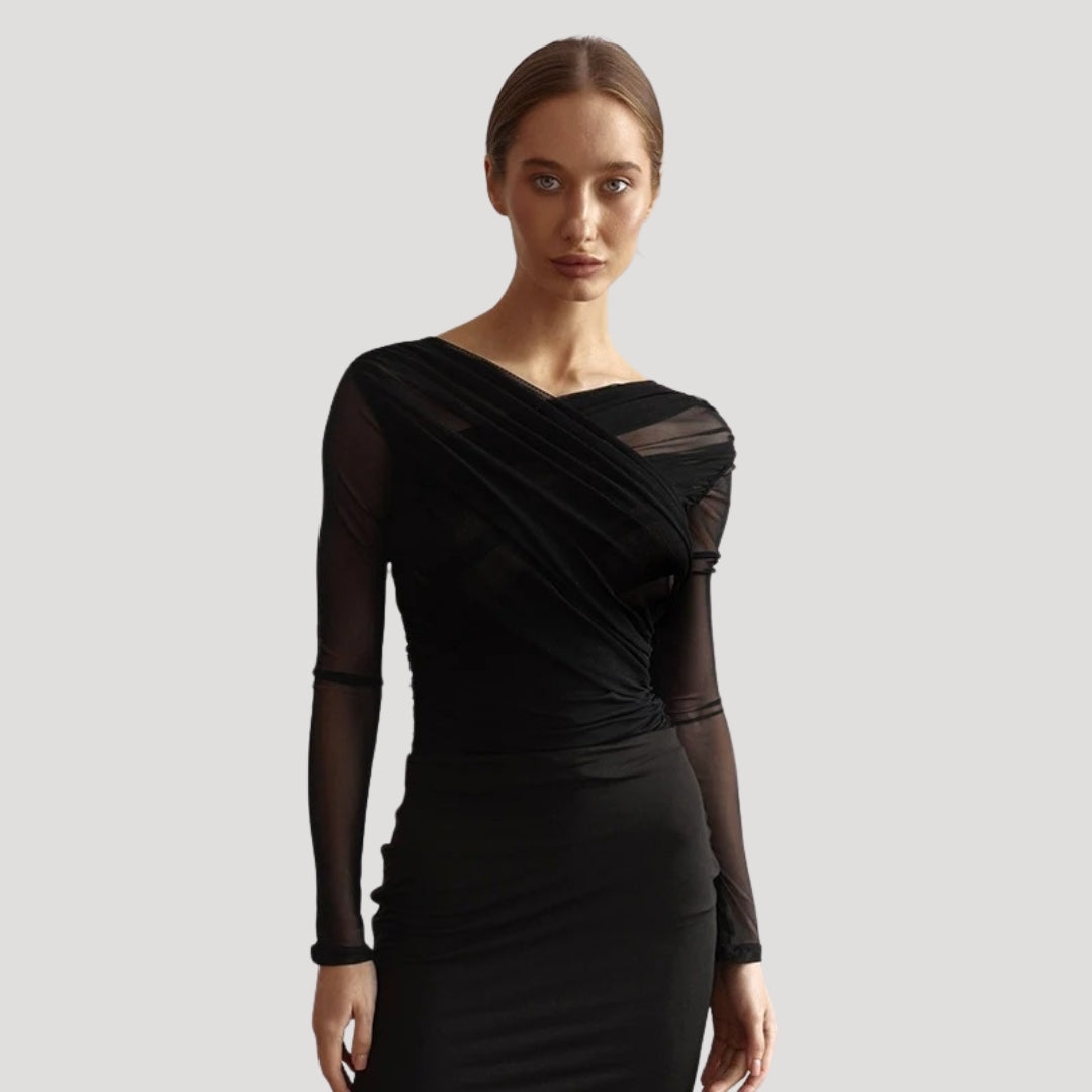 Damen Oberteil Langarm Transparent Wickeltop Frühling - BerlinGlamour