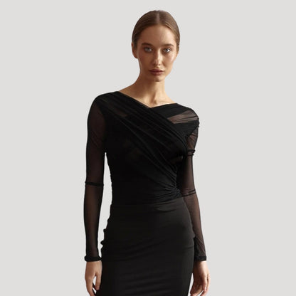 Damen Oberteil Langarm Transparent Wickeltop Frühling - BerlinGlamour