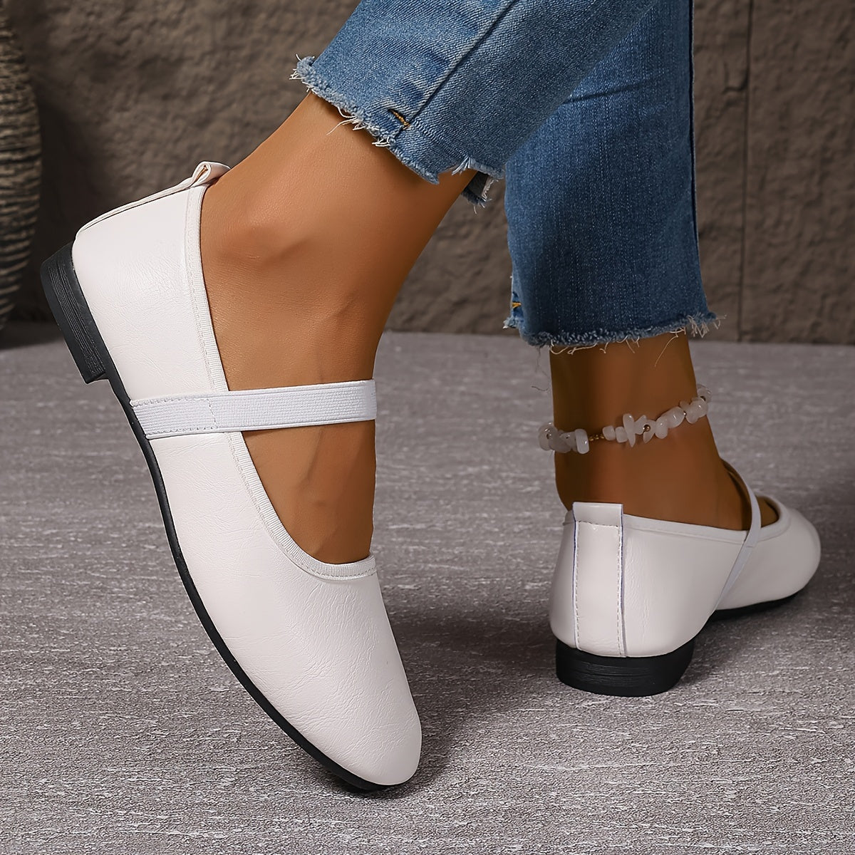 Elegante Weiße Ballerinas Mary Jane Schuhe Damen