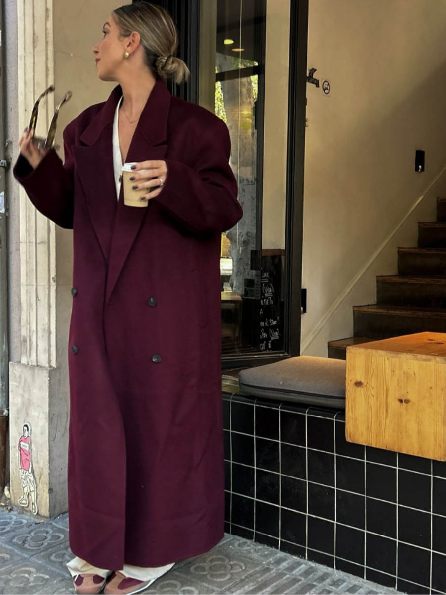 Damen Wollmantel Bordeaux Rot Elegannt