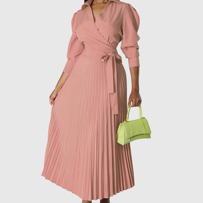 Frauen Midikleid V-Ausschnitt Plissiert Elegant