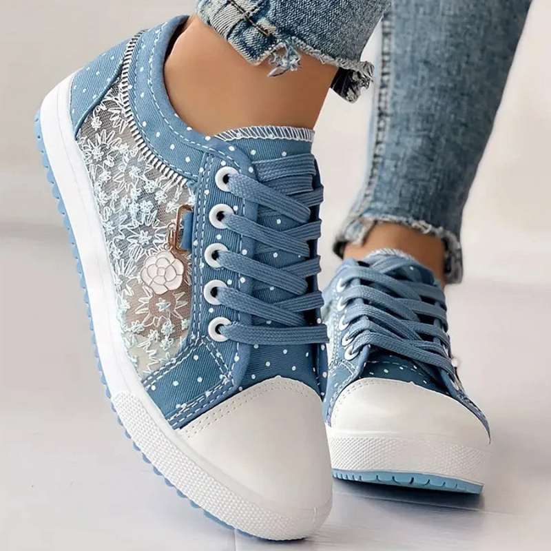 Sneaker Damen Blumen Stickerei Mesh Atmungsaktiv