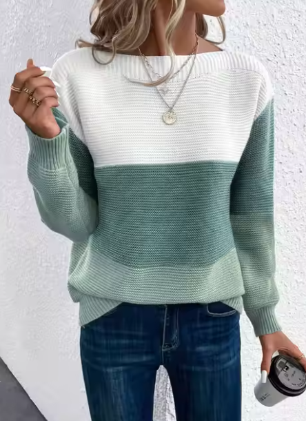 Elegante Patchwork Pullover Damen Modern Dreifarbig