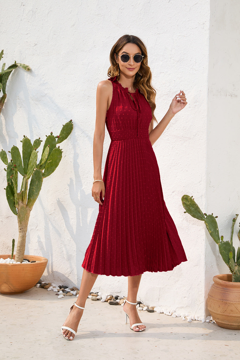 Ärmelloses Damenkleid Plissee Neckholder Sommerkleid