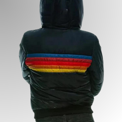 Damen Winterjacke Kapuze Streifenmuster Warm
