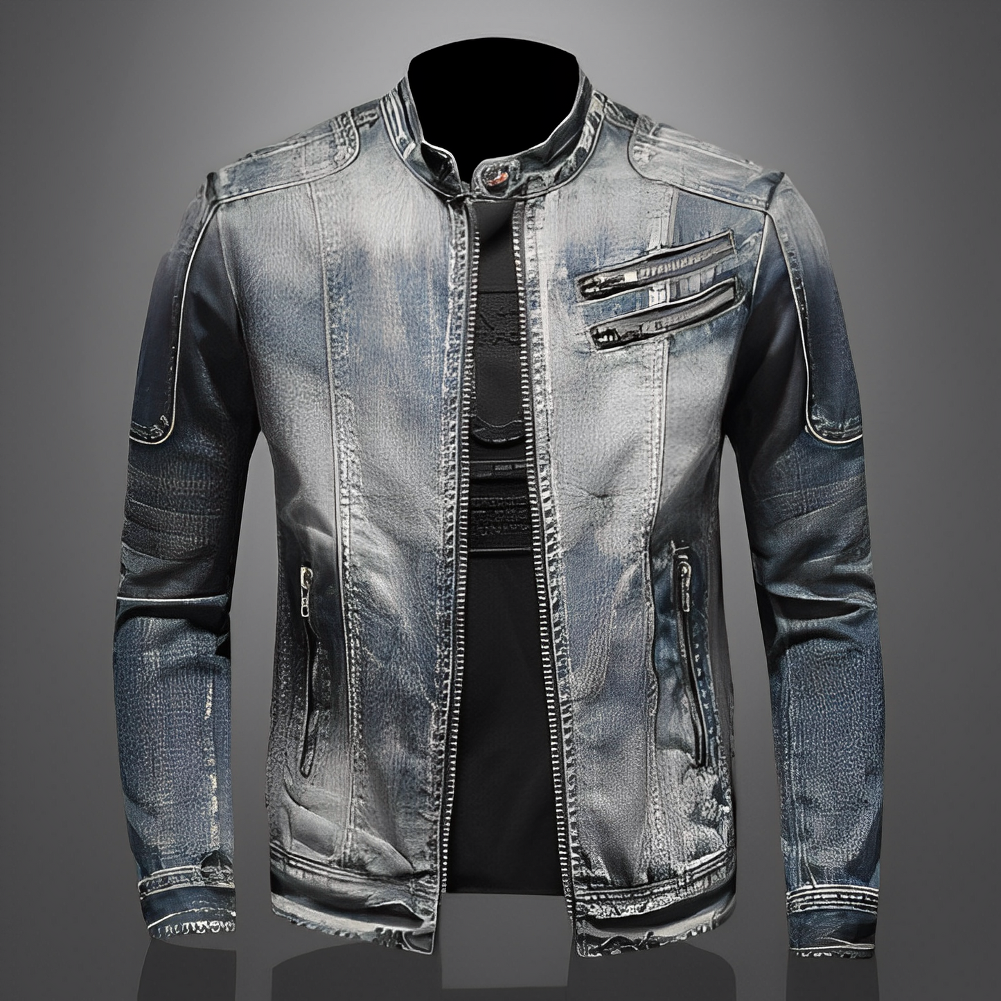 Männer Jeansjacke Stylisch Mit Taschen Schwarz