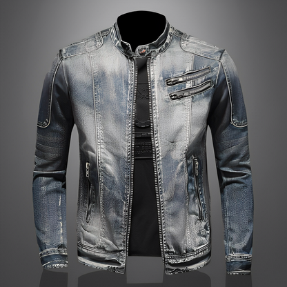 Männer Jeansjacke Stylisch Mit Taschen Schwarz