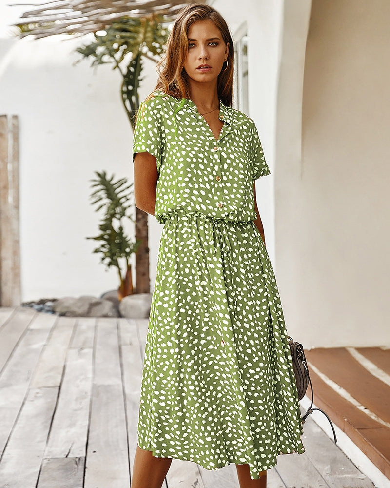 Kurzarmkleid Damen Elegant Kragen Sommerkleid