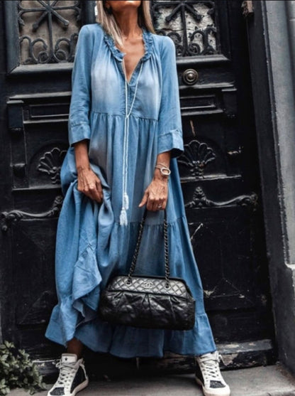 Lässiges Maxikleid Damen Gewaschen Boho-Stil