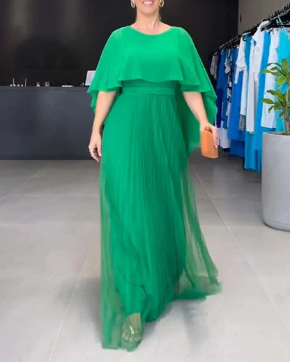 Damen Kleid Bodenlang mit Cape Ärmeln Elegante Abendkleid