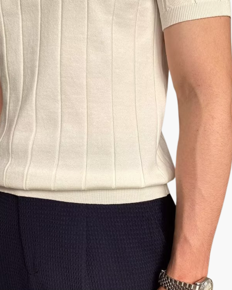 Herren Poloshirt Slim Fit Strick Muster Business Casual
