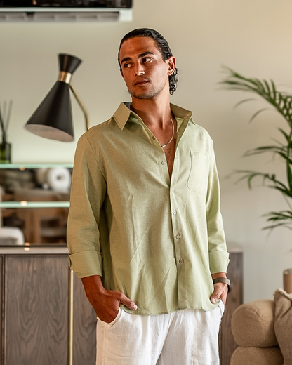 Herren Leinenhemd Langarm Leicht Sommerweiß