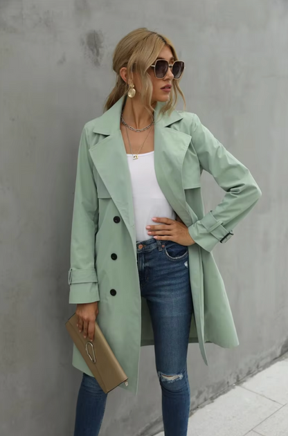 Damen Trenchcoat Doppelreihig Klassisch Modern