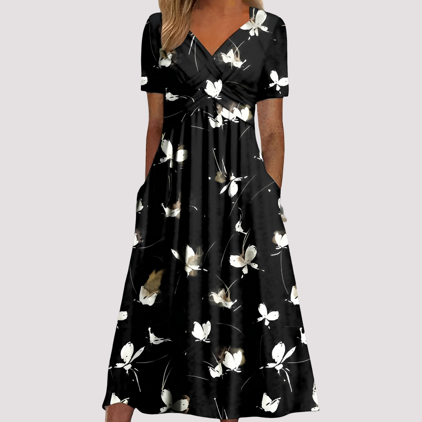 Damenkleid V-Ausschnitt Midikleid Elegant Damenmode