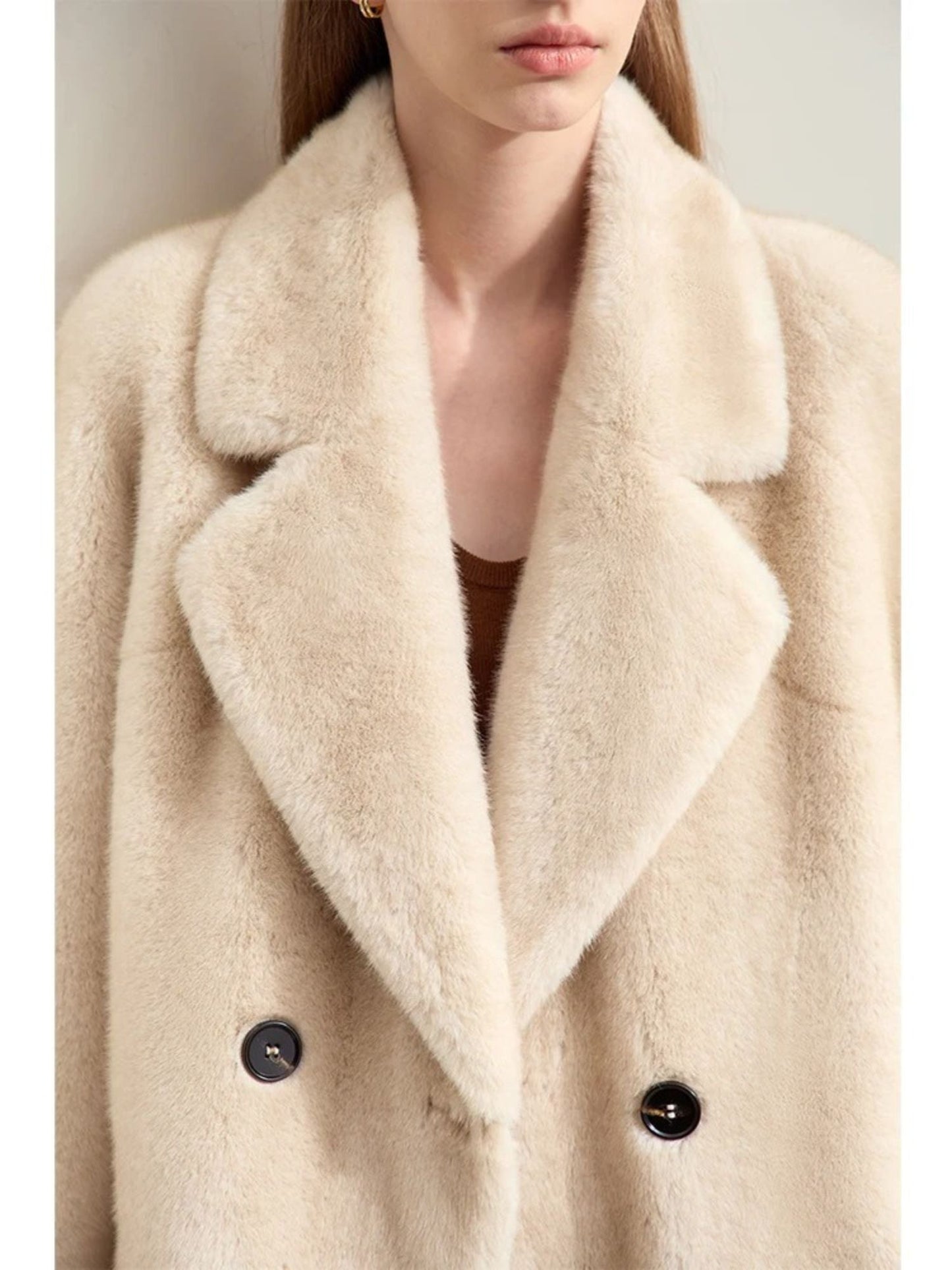 Beiger Wollmantel Winter Doppelt Öffnung Damen