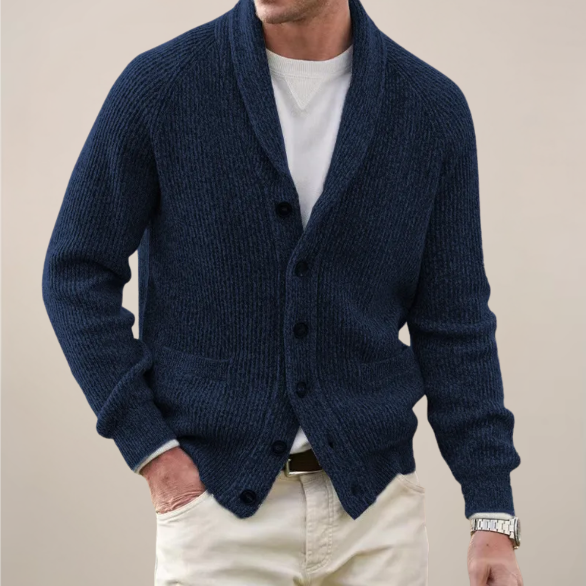 Herren Strickjacke FrühjahrSchalKragen Bequem - BerlinGlamour